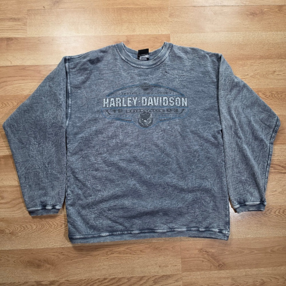 Harley-Davidson Sweatshirt Mens Medium Northern Lights Dealer Acid Wash Blue